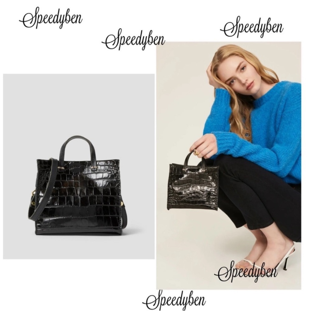 Clare V. Simple Black Croc Bebe Tote Crossbody Bag - Picture 3 of 14